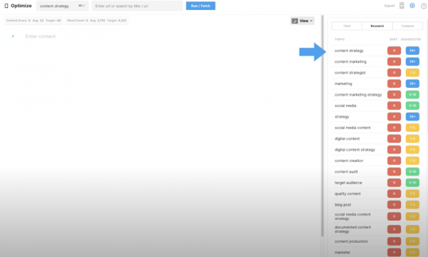 MarketMuse Optimize Application