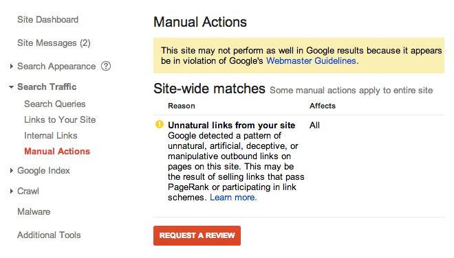 Google Manual Action Penalty Unnatural Links